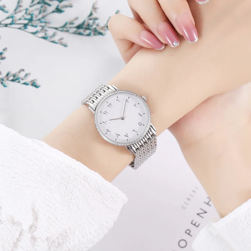 Полностью стальные арабские часы с цифрами и наручные унисекс Сверхтонкий чехол