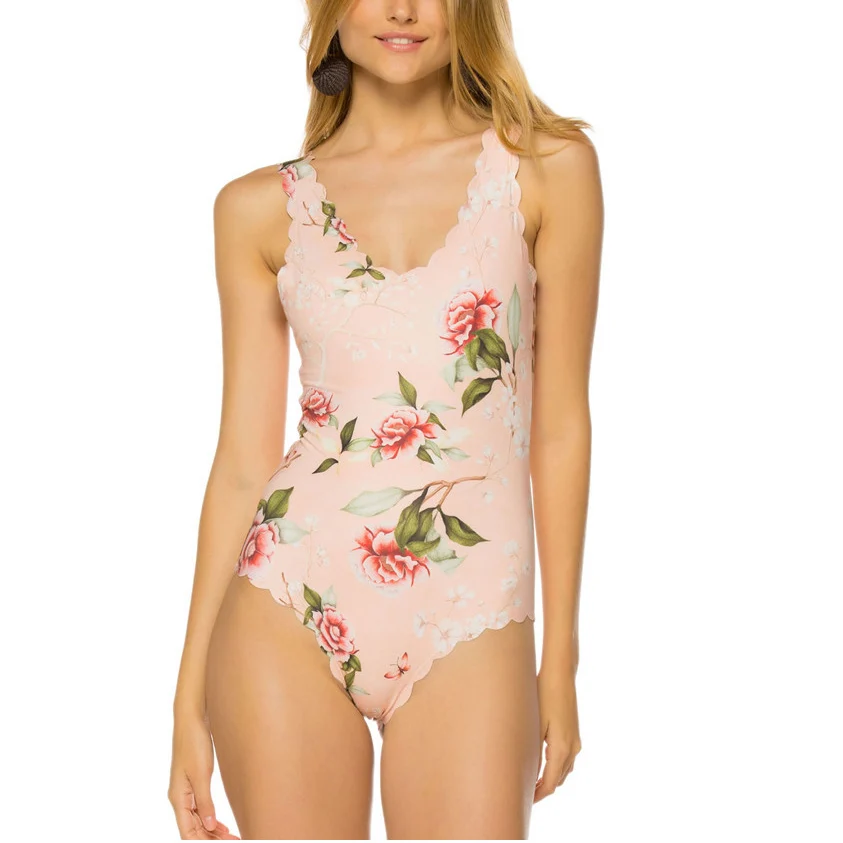 Женский купальник пуш-ап винтажный монокини с цветочным принтом пляжная одежда