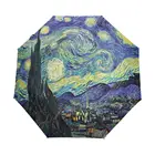 Знаменитые Зонты масляной живописи, женские Полностью автоматические зонты Monet, три складных зонта Ван Гога с защитой от УФ-лучей и черным покрытием