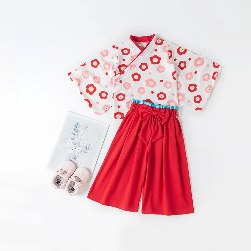 

Spring Autumn New Kids Toddler Baby Girl Clothes Red Flower Print Jacket Japanese Kimono Children Outfit Clothing
