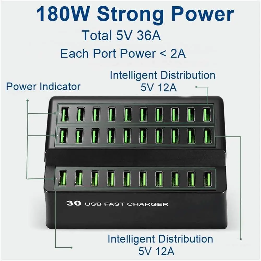 AIXXCO Smart 180 Вт 36A USB зарядное устройство с 30 usb портами питания для iphone samsung мобильный
