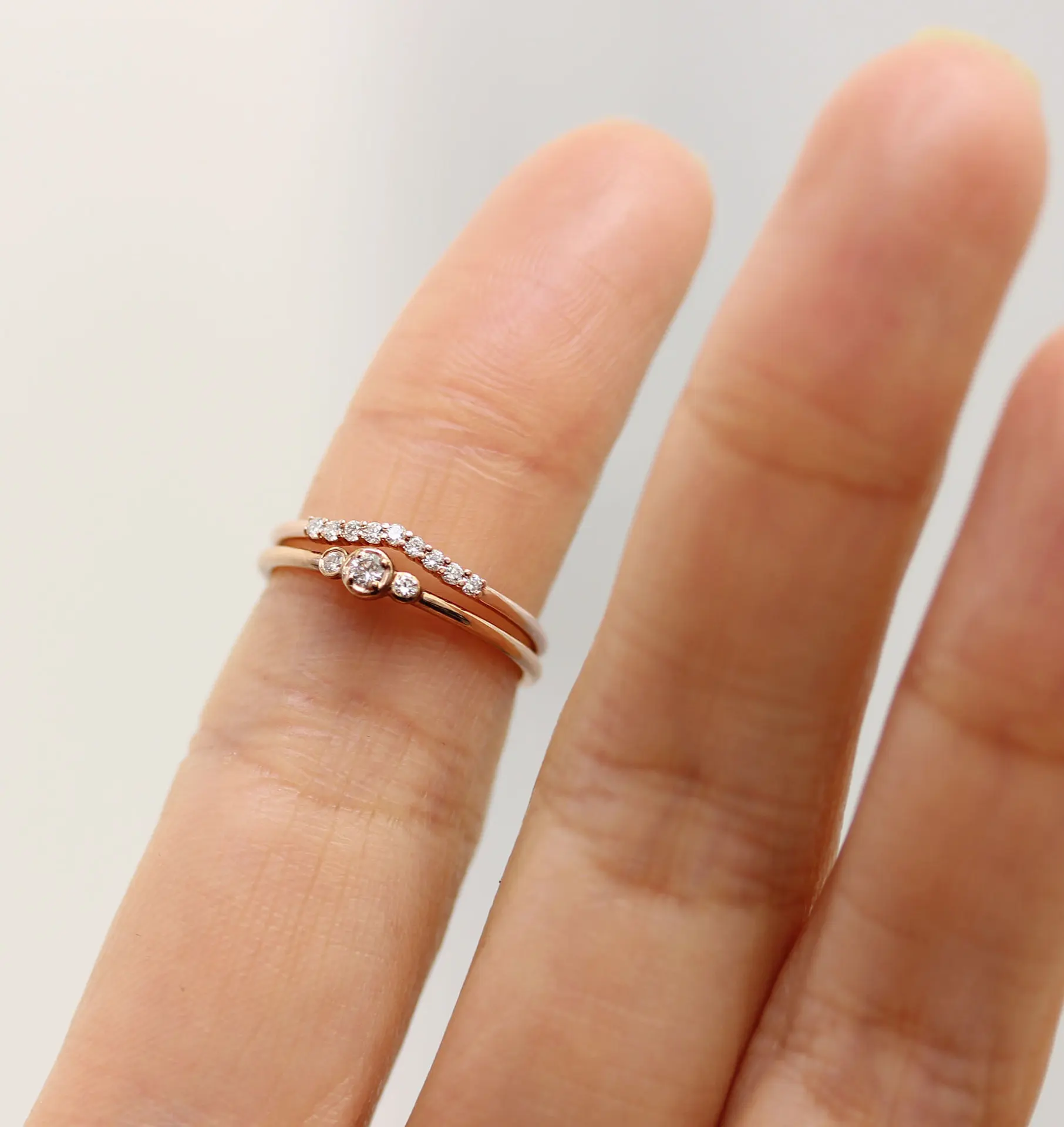 2 шт 18K розовое золото и три бриллианта женский набор колец круглый обручальные