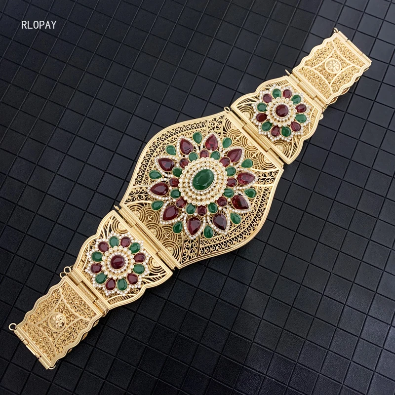 

Morocco Women Fashion Belt Gold Plating Full Rhinestone Long Chain Waist Band for Caftan Dress Women Jewelry Chain Belts