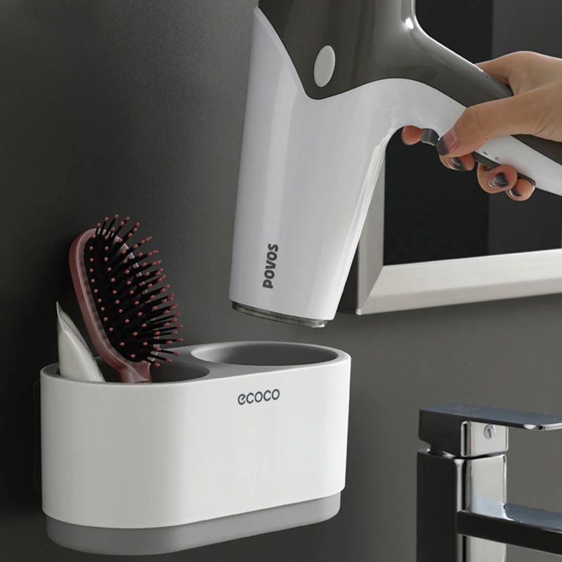 

Magic No Trace Stickers Wall-Mounted Storage Racks Creative Suction Cup Hair Dryer Holder Comb Rack Stand Bathroom Supplies