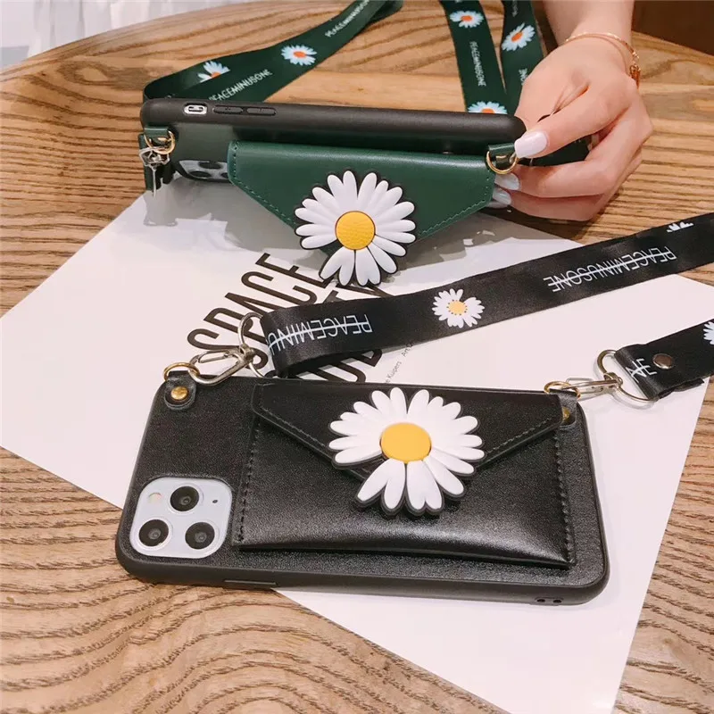 Luxury TUP+PC Daisy Phone Case For 11 6 6s 7 8 Plus 11Pro XS Max XR WIith Card Slot Strap Holder Protective Fashion Cover | Мобильные