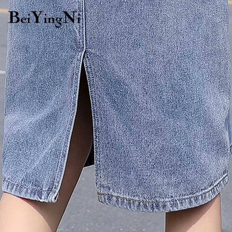 

Beiyingni Plus Size Women Jeans Skirts Vintage Casual Korean High Waist Loose A Line Denim Skirt Fashion Cowboys Faldas S-5XL