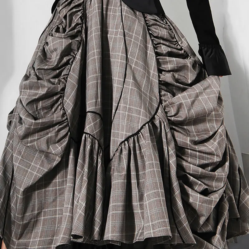 

XITAO patchwork irregular ruffles wrinkle solid skirt women 2020 autumn casual fashion new style all match women clothes ZY1225