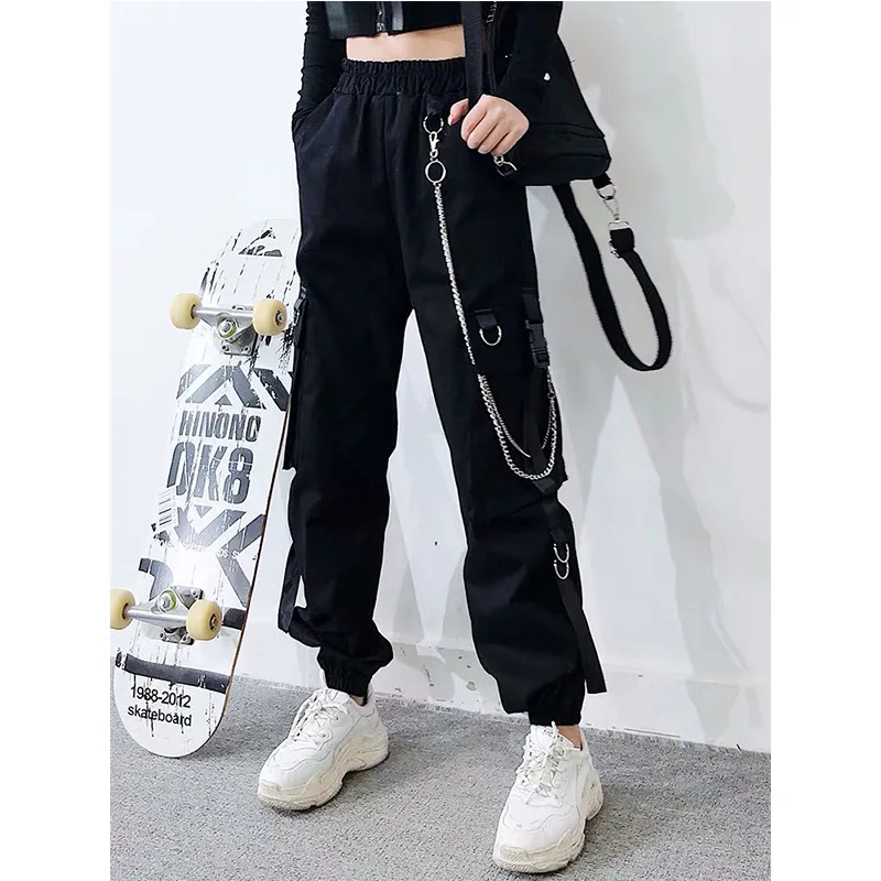 

Black Ins Straight Beam Foot Overalls Bf Haroun Pants Female Hip-hop Boom Loose in The Fall and Winter of Female Trousers Chain