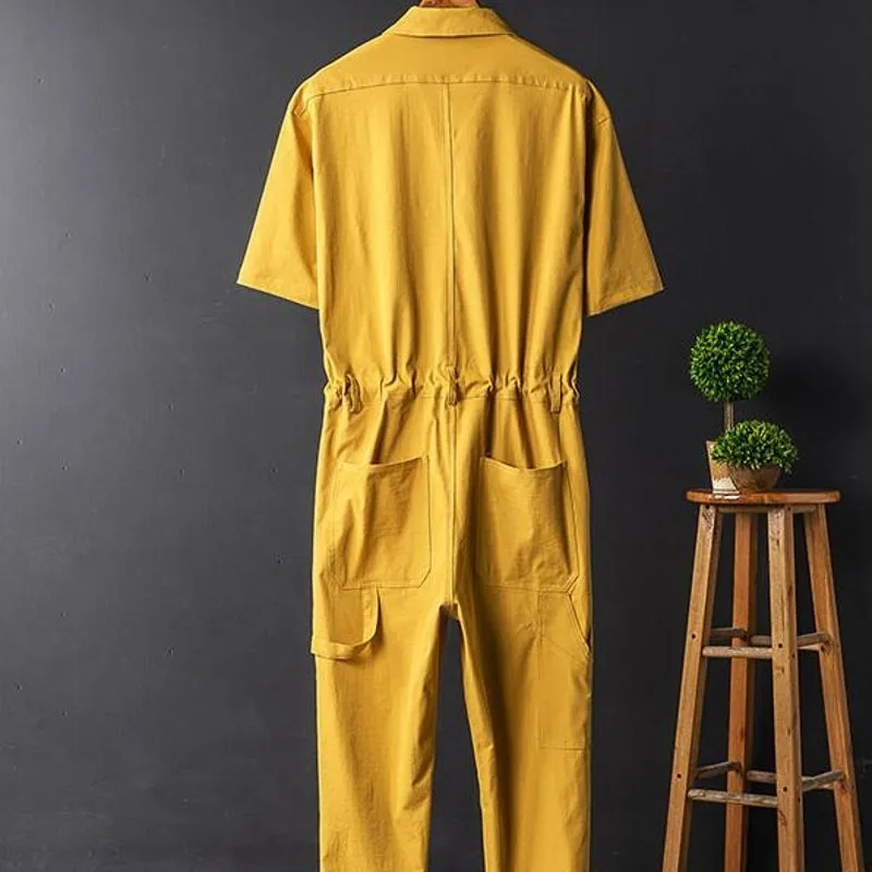 Харадзюку летний хип-хоп короткий рукав однобортный мужской комбинезон на