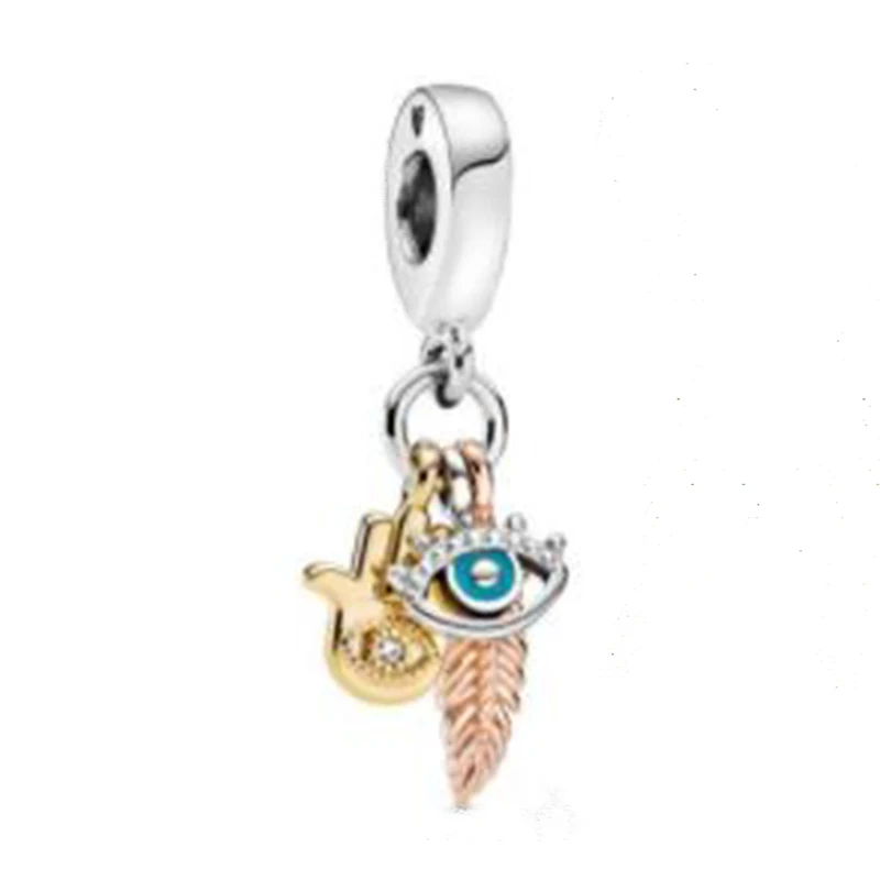 

Hamsa Charm100% Real 925 Sterling Silver All-seeing Eye & Feather Spirituality Dangle Charms Fit Necklace/ Bracelet Diy Jewelry