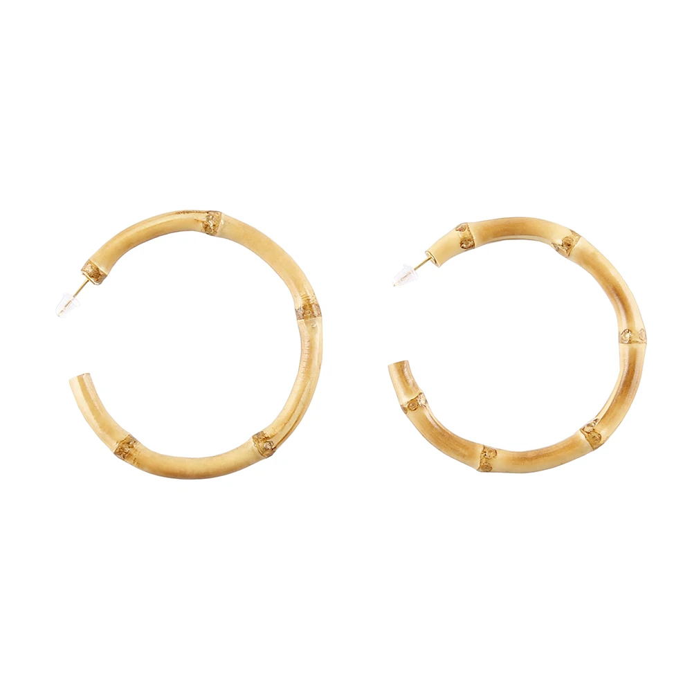 Nilerun brand letter C shape opening cut handmade real natural bamboo root round hoop earrings | Украшения и аксессуары