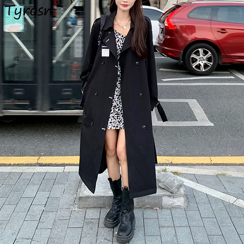 

Trench Coat Women Streetwear Fashionable Plus Size S-3XL Ulzzang Retro Solid Chic Double Breasted Design Hepburn Daily All-match