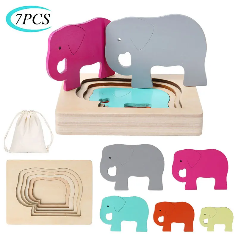 Деревянная 3D пазл Монтессори с переходом цветов игрушки пятислойным радужным