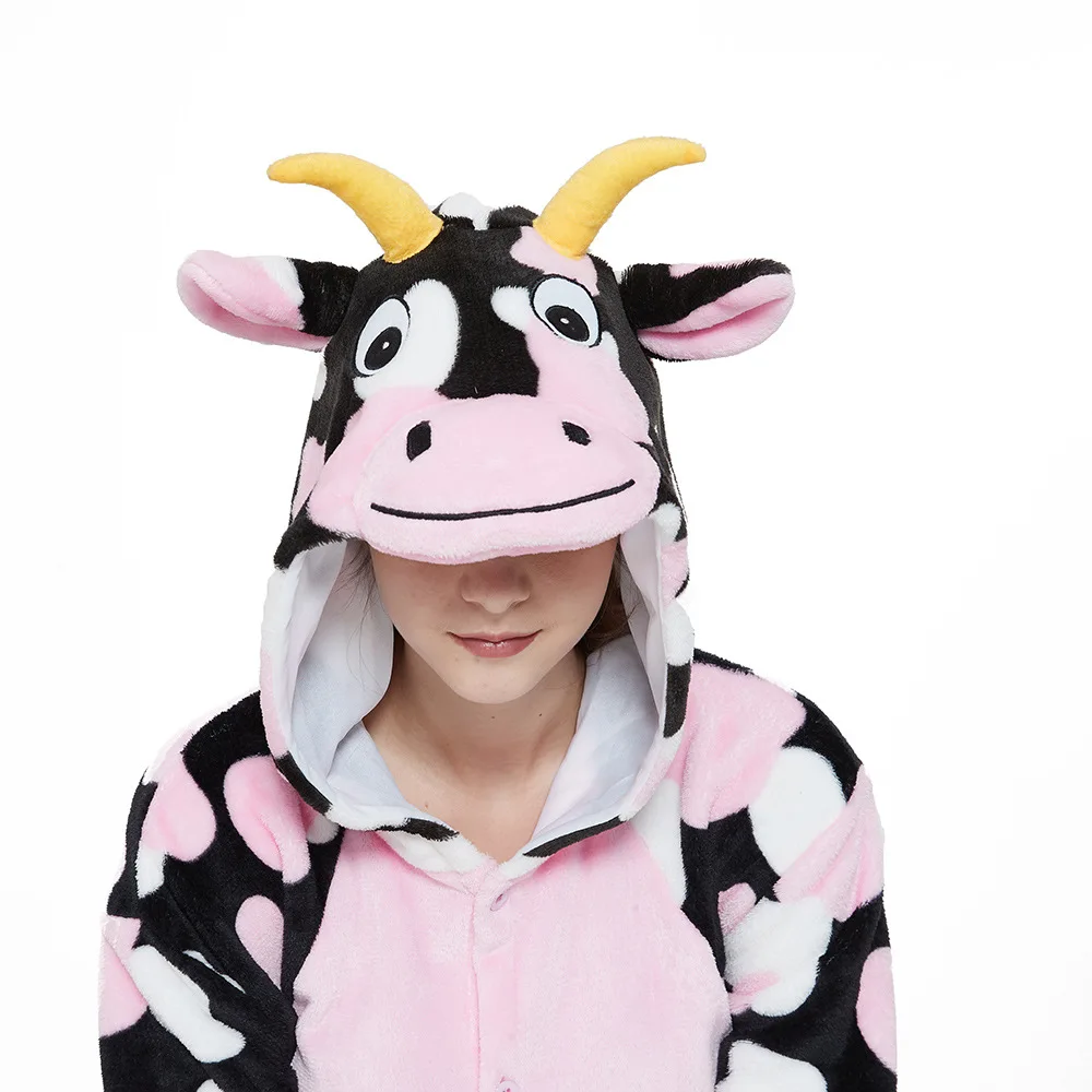Pink Cow Onesies Pajamas Adults Animal Kigurumi Women's Homewear for Winter