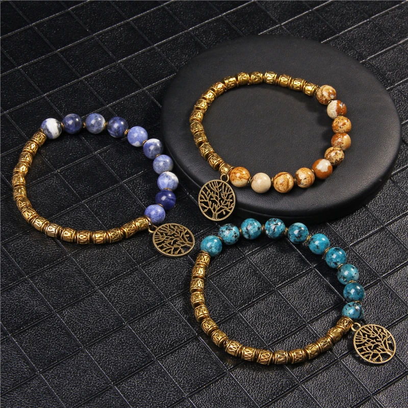 Древо жизни Мужские браслеты с подвесками из золотого сплава бисера браслет для