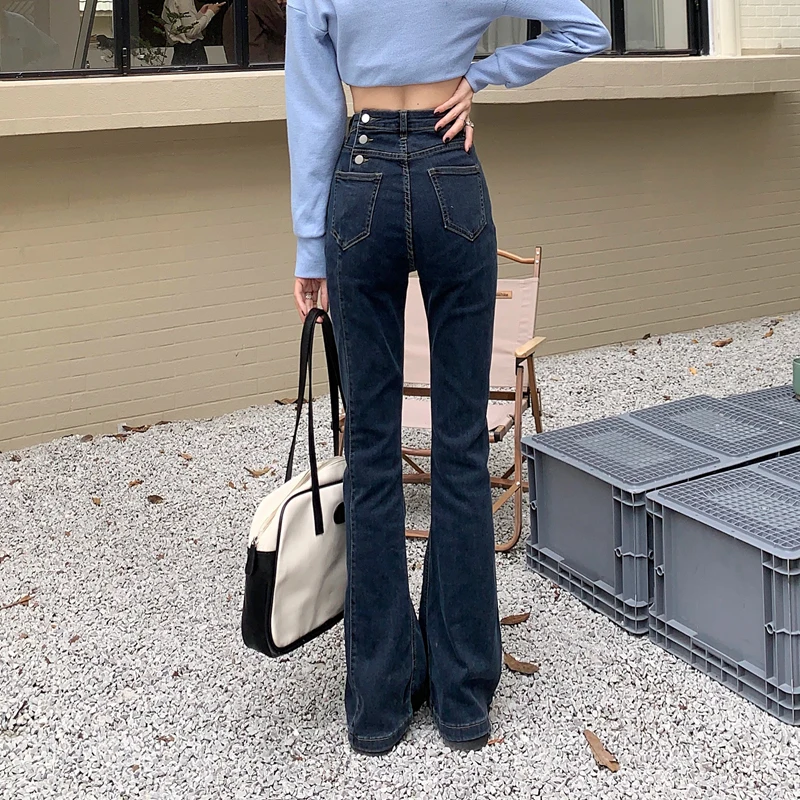 

Джинсы-клеш со снижением возраста Женские расклешенные брюки с завышенной талией эластичные облегающие брюки-клеш в стиле ретро с широкими...