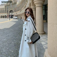 korean trench coat for women fashion white double breasted loose casual bf coat british style elegant simple all match chic thin