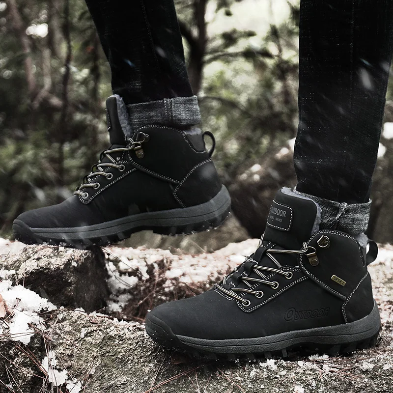 Мужские ботинки с меховой подкладкой повседневные теплые кроссовки высокие