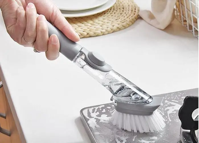 1 шт Автоматическая губка для мытья посуды с добавлением жидкости длинная ручка