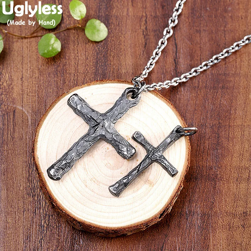 

Uglyless Creative Crack Cross Pendants for Lovers Men Women 925 Silver Crosses Necklaces NO Chains Thai Silver Religious Gifts