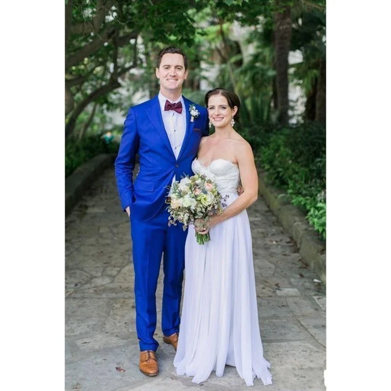 Красивые мужские костюмы Королевского синего цвета для свадьбы выпускного