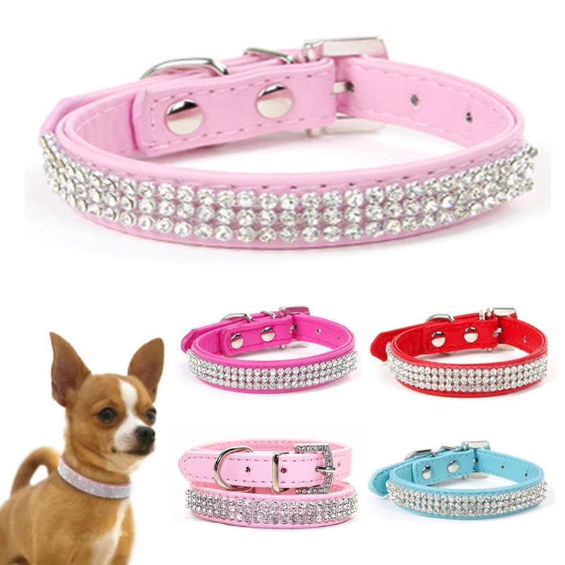 Блестящие стразы ошейники для щенков Регулируемый ошейник из искусственной кожи