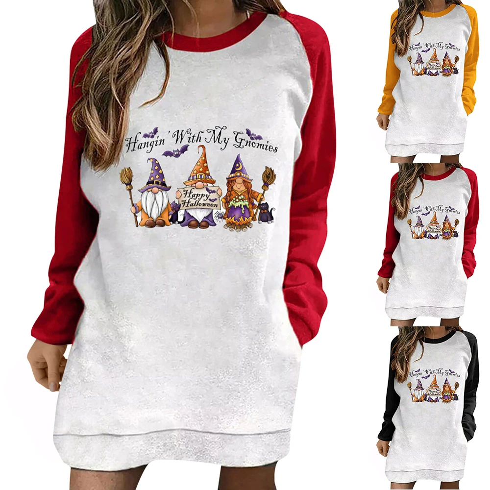 

Пуловеры с карманами, круглым вырезом и длинным рукавом, свободные контрастные повседневные осенние модные женские свитшоты с принтом в ст...