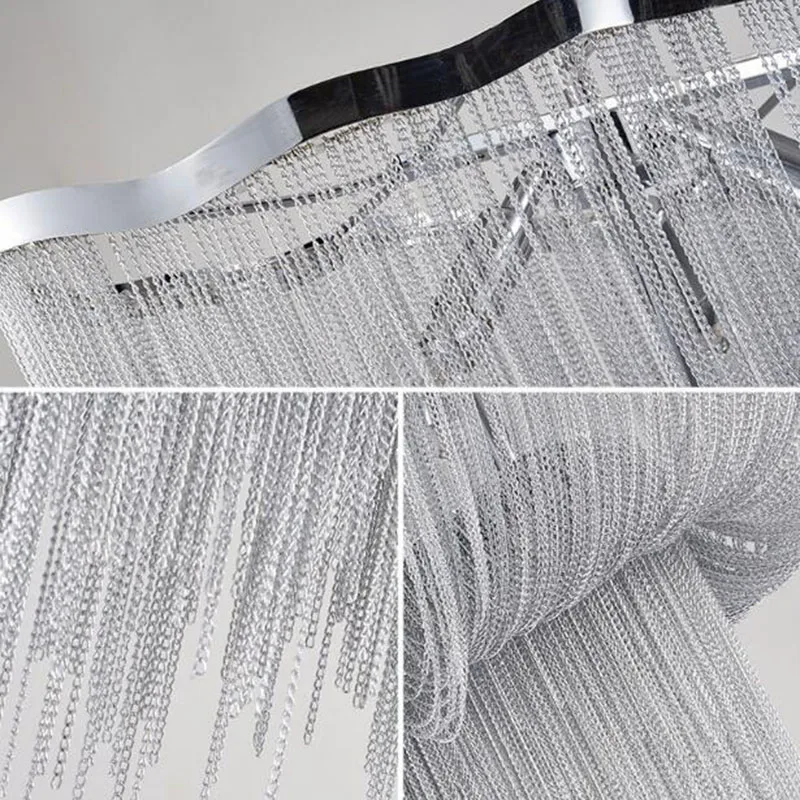 

Home Modern silver aluminum chain chandelier design engineering lamp interior decoration luxury aluminum tassel chain chandelier