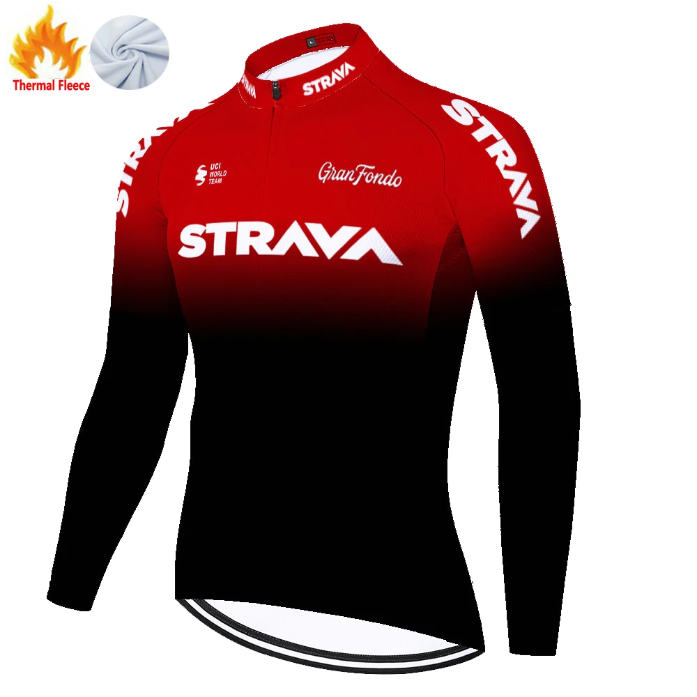 New Proteam STRAVA Thermal Fleece cycling jersey Winter Bike shirt Clothes warm long sleeve mtb men camisa de ciclismo | Спорт и