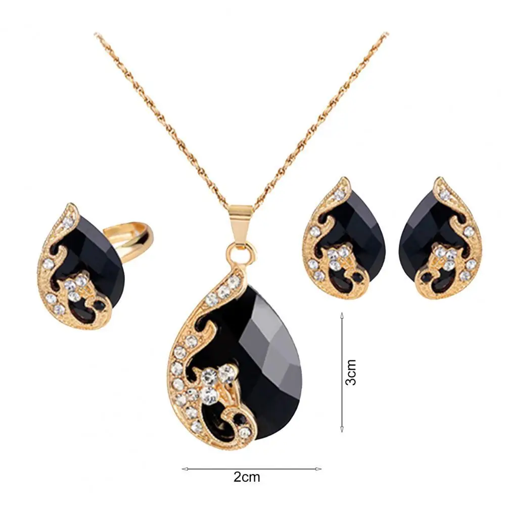 

Jewelry Set Rhinestone Inlaid Temperament Alloy Exquisite Waterdrop Pendants Earrings Ring for Anniversary Jewelry Set