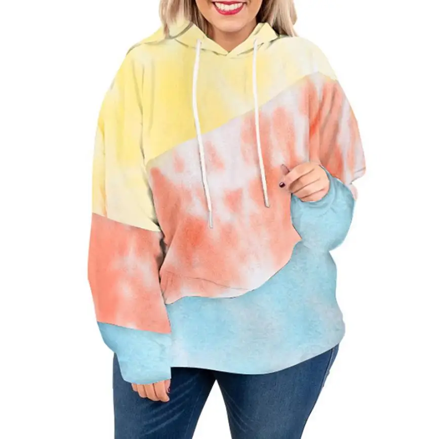 

2021 Hot Sale Contrast Colors Printed Sweatshirts Casual Fashion Hoodie With Draw String Long Sleeves Party Street Style Spring