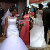 mermaid wedding dresses applique beaded bridal gowns tulle see through lace plus size african bride dress robes de mari%c3%a9e
