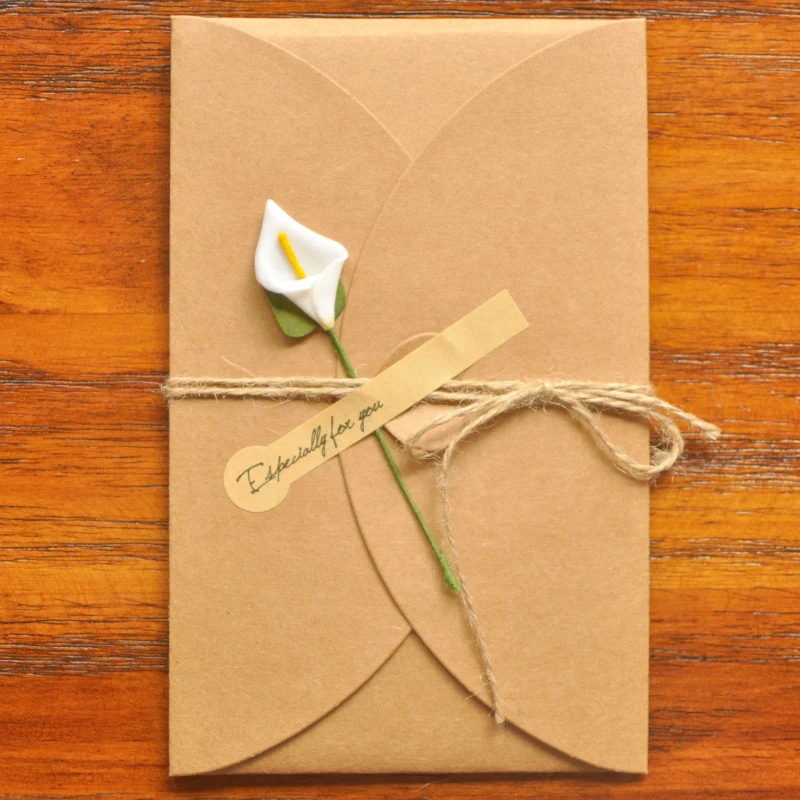 1pcs DIY Vintage Handmade Creative Greeting Card Kraftpaper Envelope Dried Flower Birthday Christmas |