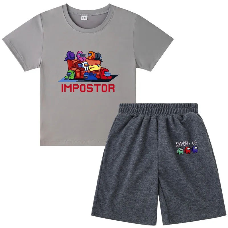 

suit Summer Cotton T Shirt boys Girl cartoon Between us T shirt + pants casual kids suit kids clothing 4-14 year old suit