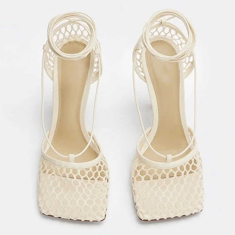 

New style square head cowhide hollow show high-heeled sandals big size women's shoes