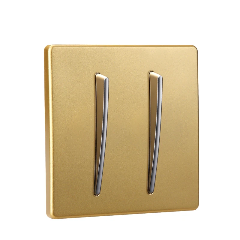 Настенный выключатель для дома модная золотистая панель с двумя кнопками