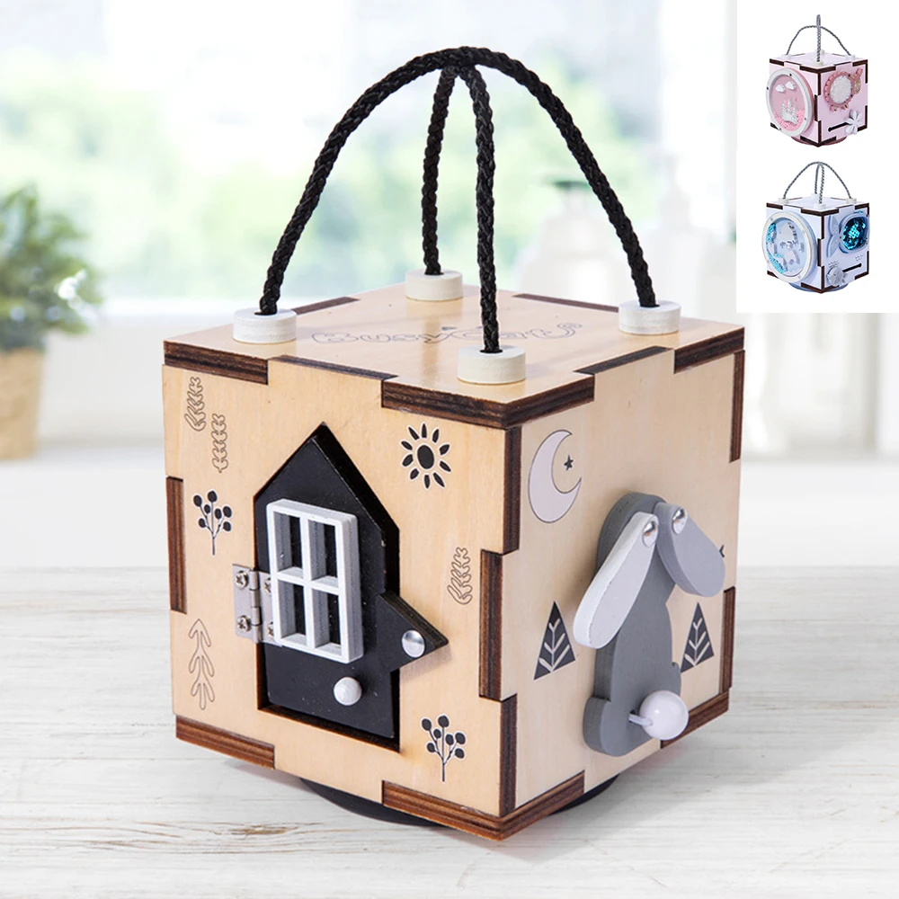 

Montessori Educational Intellectual Toys Wooden Busy Board Cube Kids Hand-on Ability Training Lock Box Fidget Baby Toys For Boys