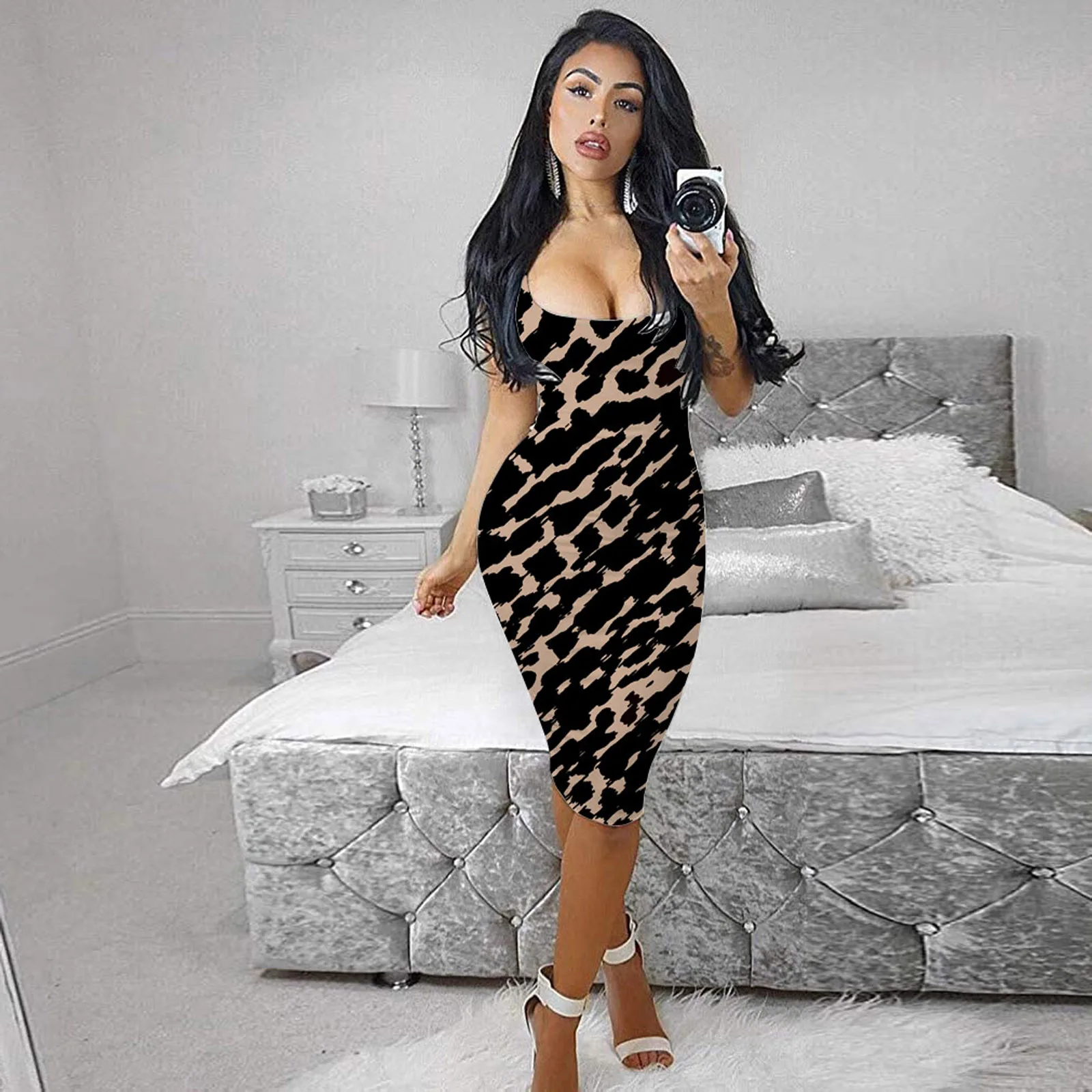 

JAYCOSIN платья для женщин в африканском стиле с цветочным рисунком, платье-майка без рукавов одноцветное миди Клубные платья вечерние мини пля...