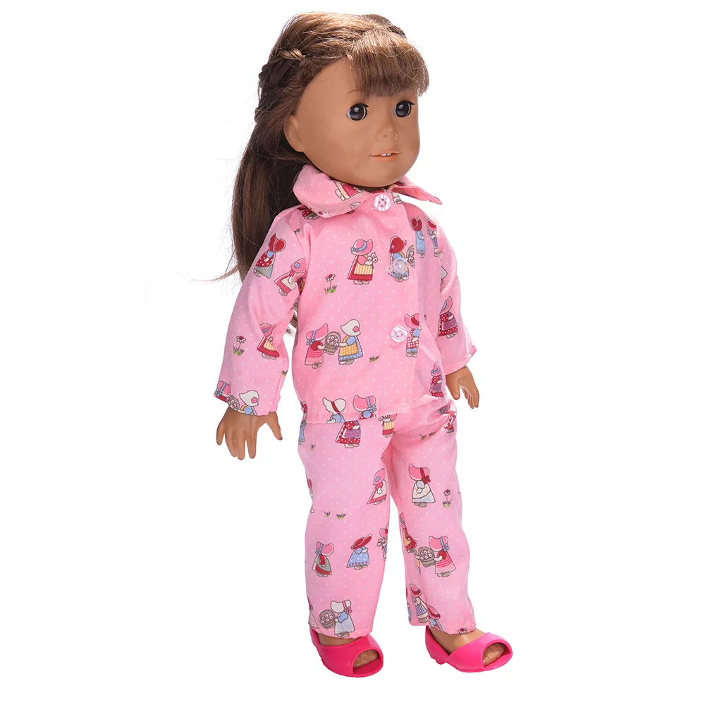 

2021 New Pink Pajamas Sleepwear Clothes for 18" American Girl BJD 45cm Reborn Baby Pajamas Doll Accessories