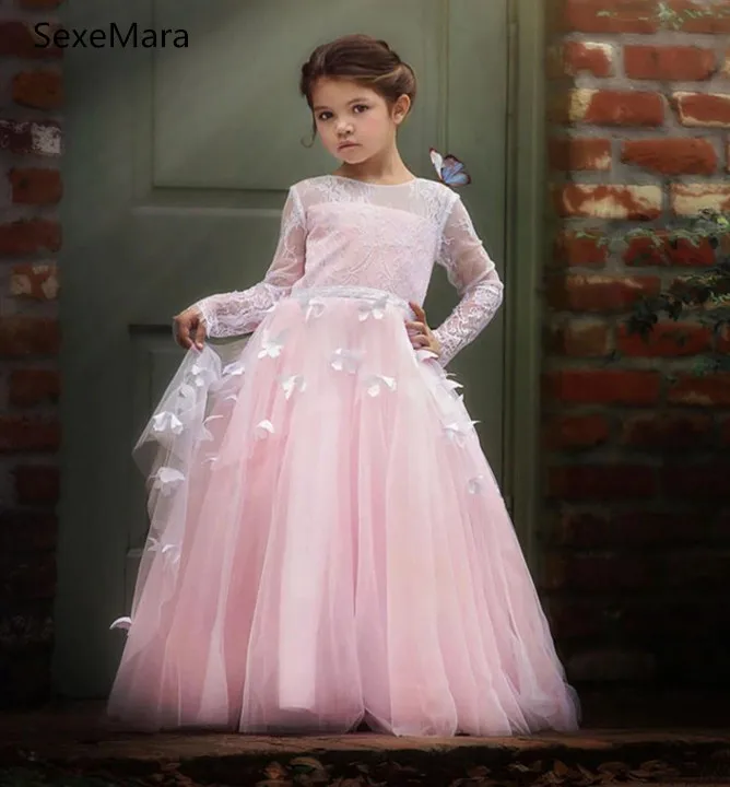 Pink Tulle Girls Dress For Wedding Party Children Clothes Birthday Party Pageant Gown 1-16Years