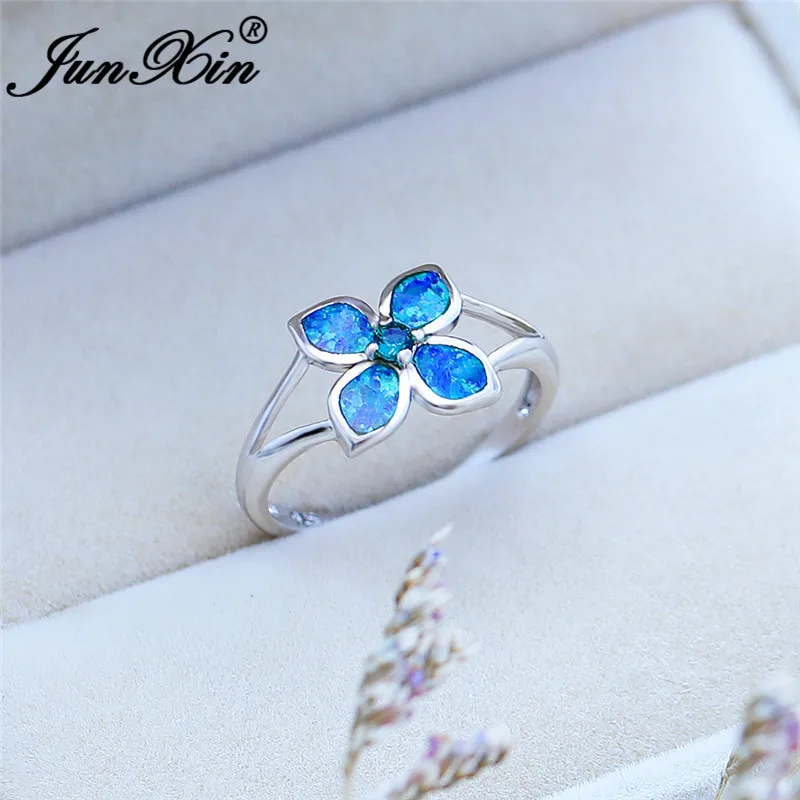 Очарование завод цветок кольцо из белого золота цвет радуги зеленый сине-белые