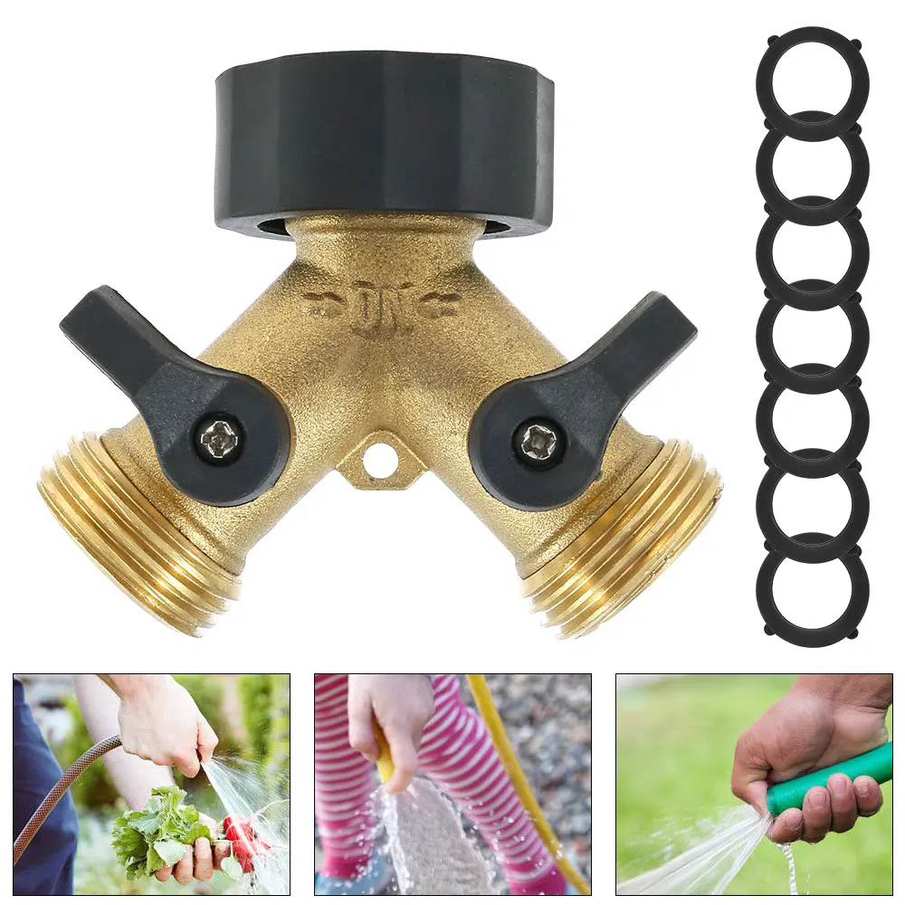 Brass Hose Splitter 2 Way Brass Garden Hose Splitter Y Hose Connector Metal Body Water Hose Splitter with Comfortable Grip Hose
