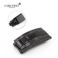 carlywet 16mm 9mm 316l steel black polished stainless watch band buckle deployment clasp for rolex bracelet strap belt