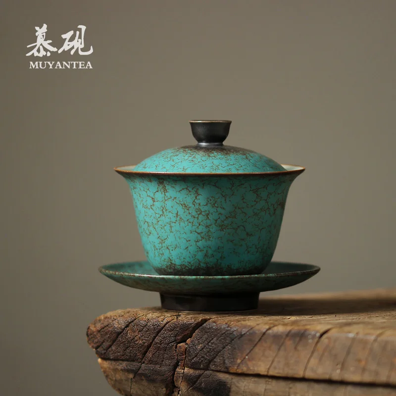 

MuYan ceramic kiln only three tureen retro household kung fu tea set hand grasp large anti hot pot of tea bowl cover cup