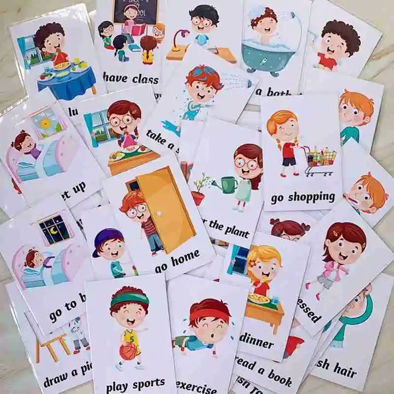 

34pcs/set English Word Learning Flash Cards Daily Behavior Life Training Card Memory Game Children Early Learning Toy