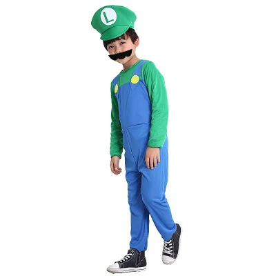 новый год Супер Марио Детский костюм косплей семья Funy Luigi Bros сантехник Пурим