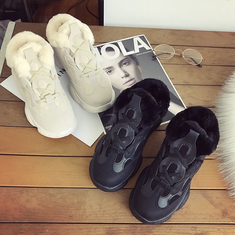 Зимние кроссовки женская обувь высокие на плоской платформе теплая Женская с