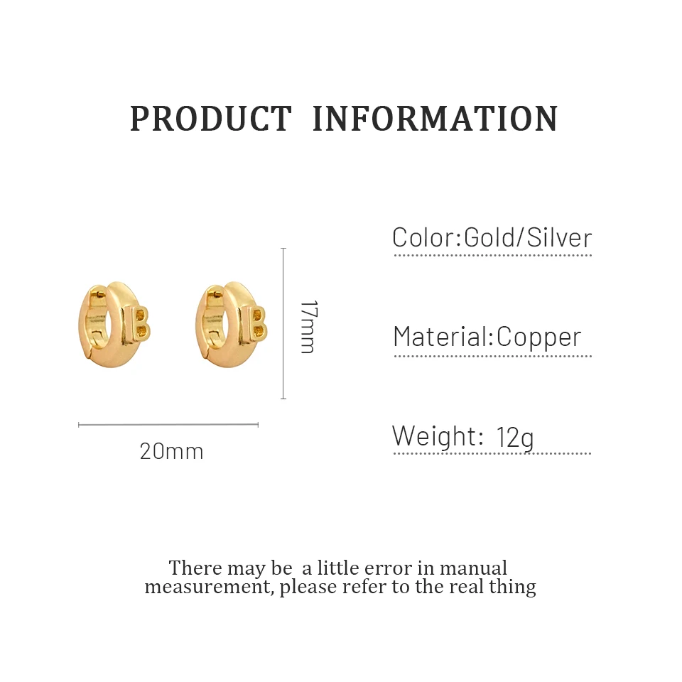

Monlansher Chunky Letter B Metal Small Hoop Earring Gold Silver Color Circle Hoop Earrings for Women Minimalist Earrings Jewelry