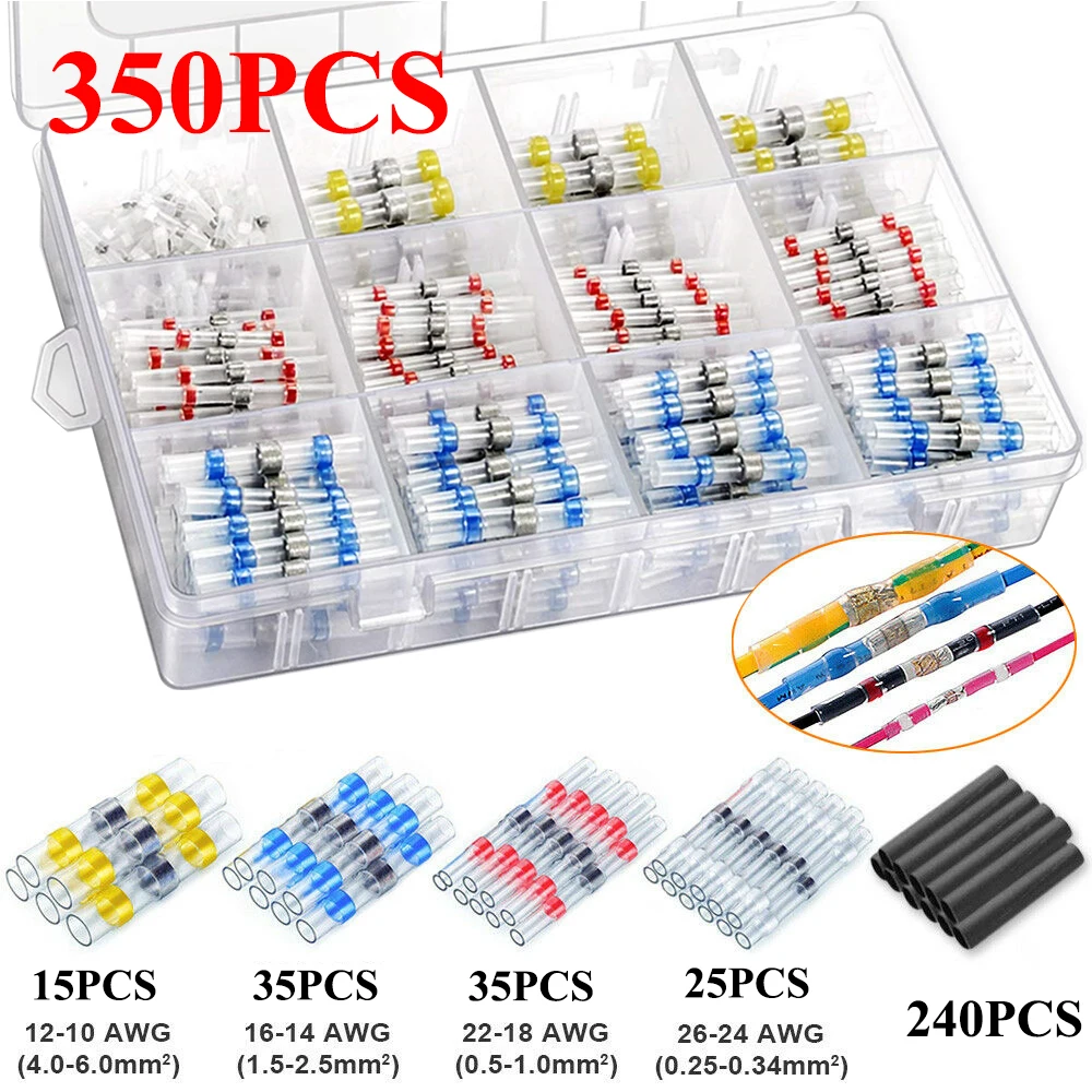 350Pcs 300/600/800 шт провода для пайки Комплект разъемов, терм усадочная стыковые соединители Водонепроницаемый и изолированный Электрический провод терминалы - Цвет: 350Pcs