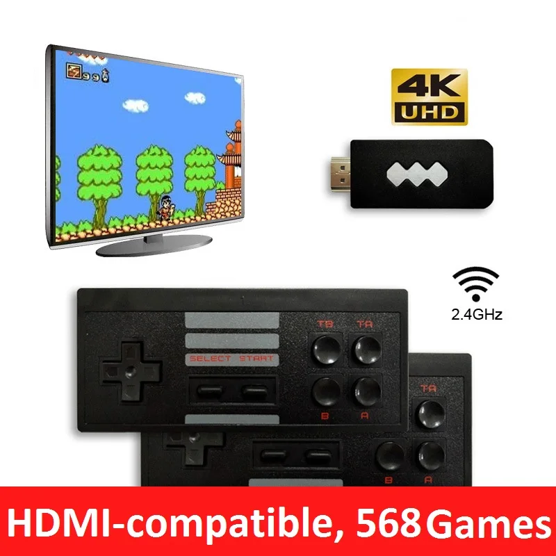 2 4G Беспроводная портативная ТВ Видео игровая консоль Поддержка AV выход геймпад